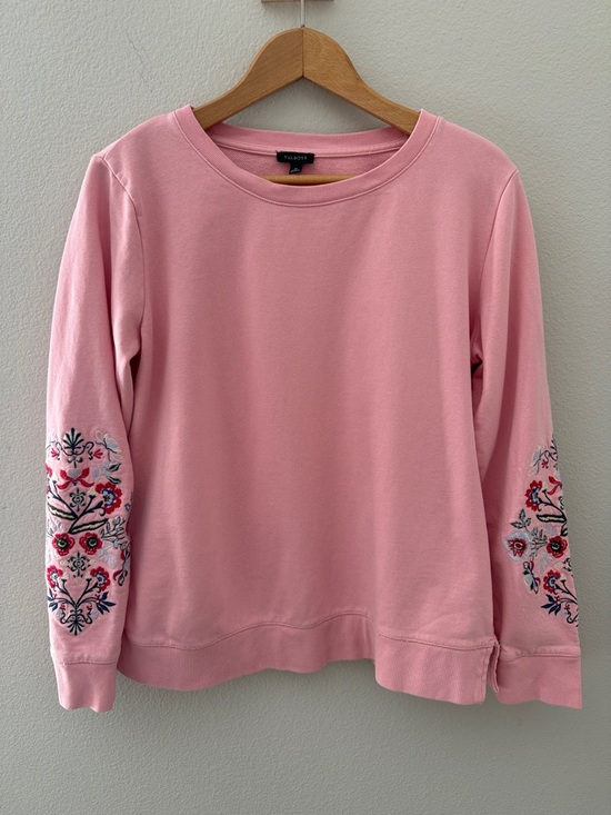 Talbots Tops - Talbots Pink Embroidered-Sleeve Crewneck Sweatshirt Size Medium